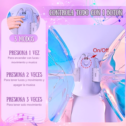 Alas Mariposa Con Movimiento Luz Led Y Musica