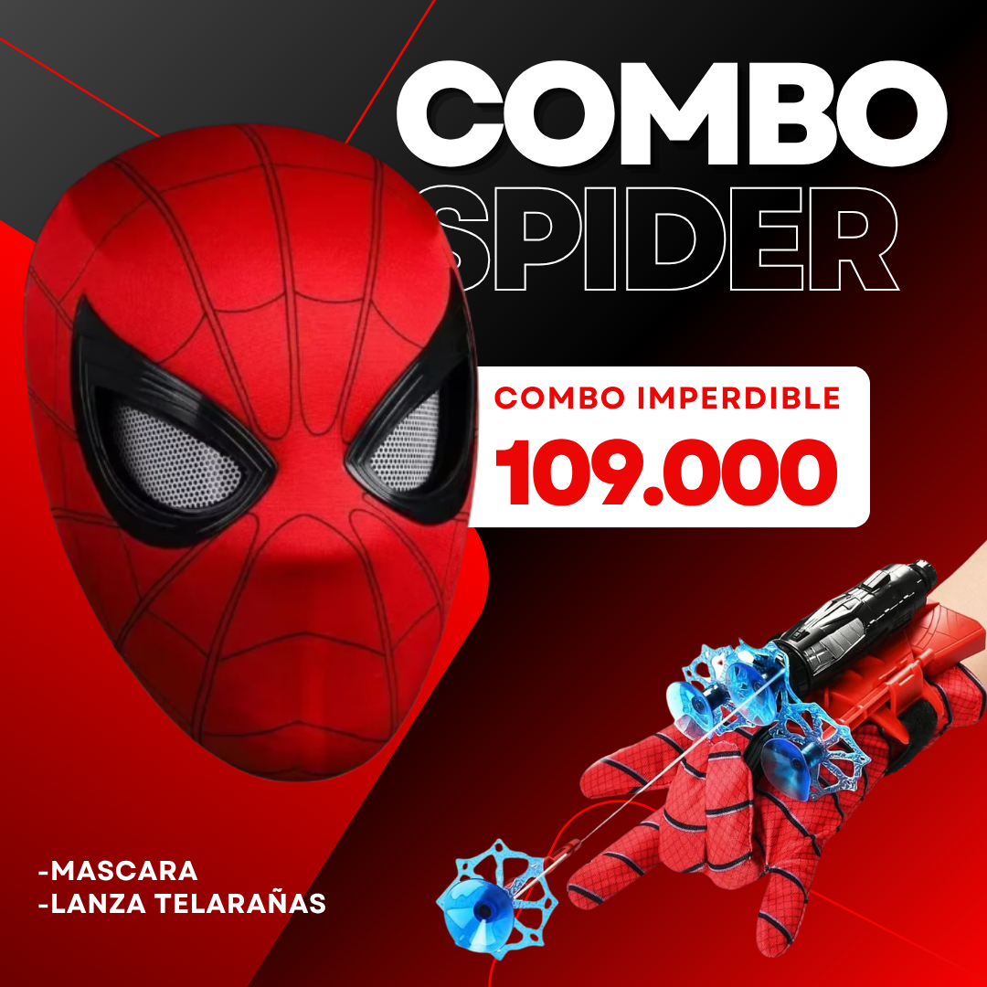 COMBO SPIDER🕷️ MASCARA CON MOVIMIENTO Y LANZA TELARAÑAS🕸️