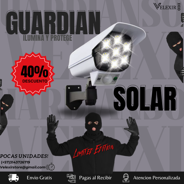 Guardian Solar™ | Lámpara solar tipo cámara de seguridad